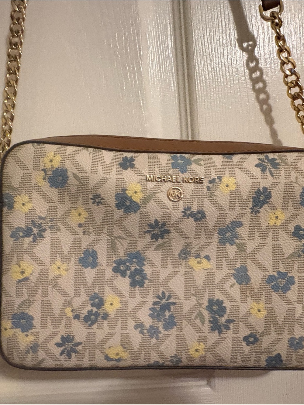 Michael Kors Floral Logo Crossbody in Blue, Yellow & Tan